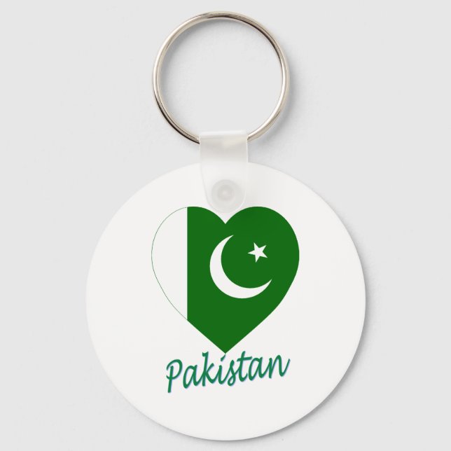 Pakistan Flagga Heart Nyckelring (Framsida)