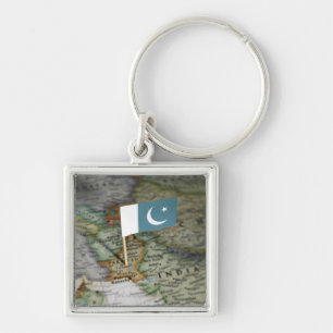 Pakistan flagga i karta fyrkantig silverfärgad nyckelring