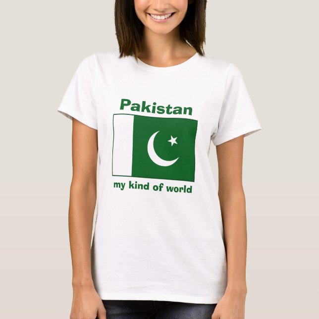 Pakistan Flagga + Karta + text T-Shirt (Framsida)