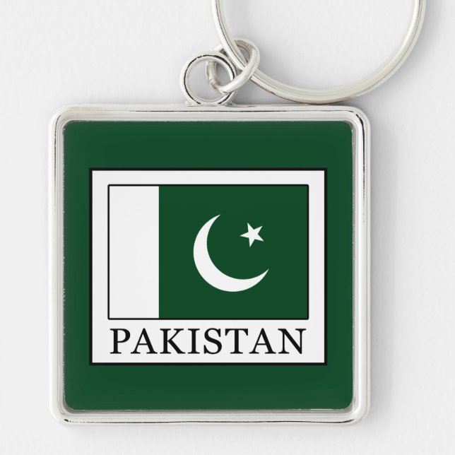 Pakistan Fyrkantig Silverfärgad Nyckelring (Framsidan)