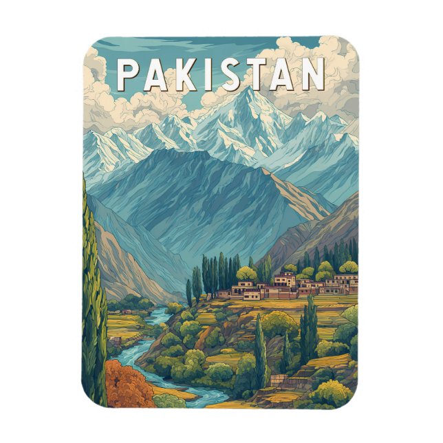 Pakistan Illustration Resa Konst Vintage Magnet (Vertikal)