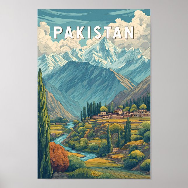 Pakistan Illustration Resa Konst Vintage Poster (Framsidan)