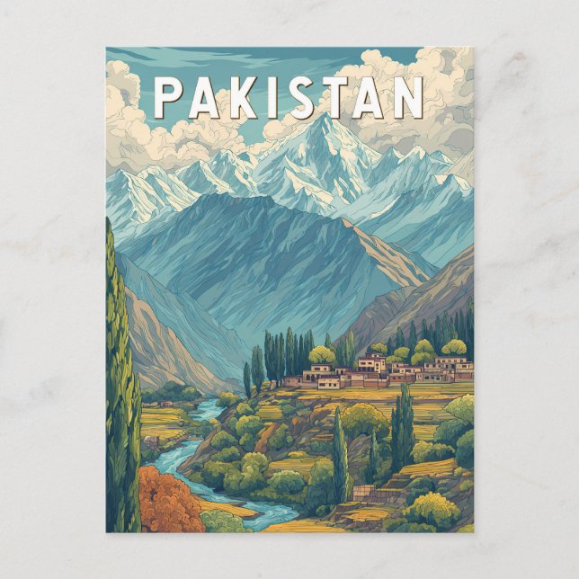Pakistan Illustration Resa Konst Vintage Vykort (Framsida)