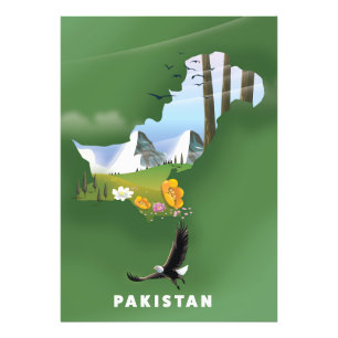 Pakistan illustrerade resan karta. fototryck