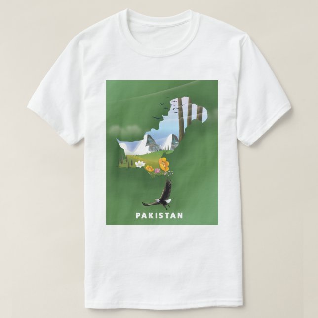 Pakistan illustrerade resan karta. t shirt (Design framsida)