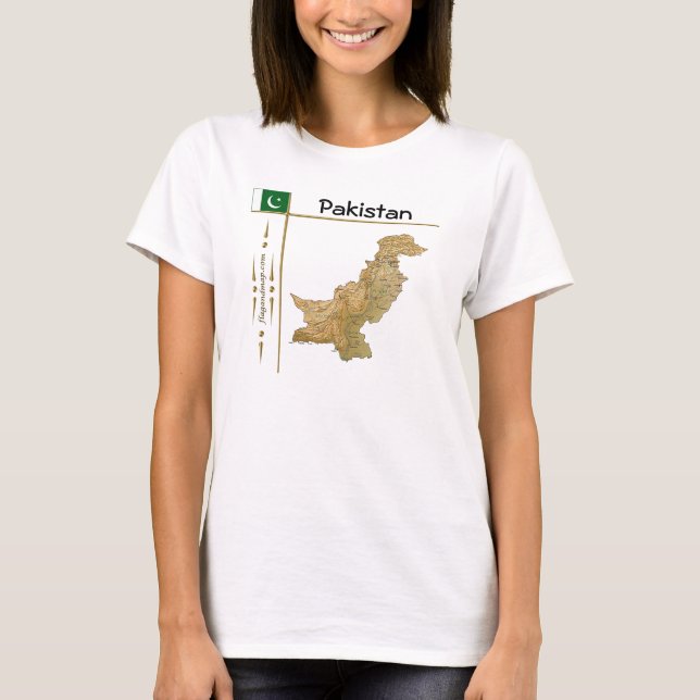 Pakistan Kart + Flagga + Titel T-Shirt (Framsida)
