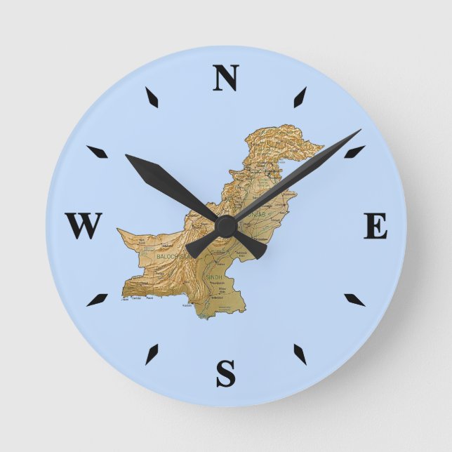 Pakistan Karta Clock Rund Klocka (Framsida)