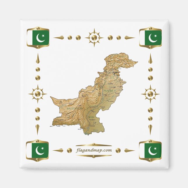 Pakistan Karta + Flaggor Magnet (Framsidan)