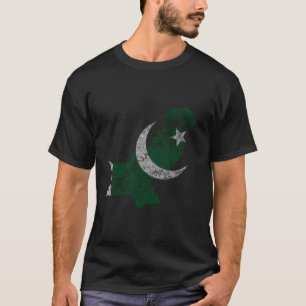 Pakistan Karta och Flagga Disted Pakistan T Shirt