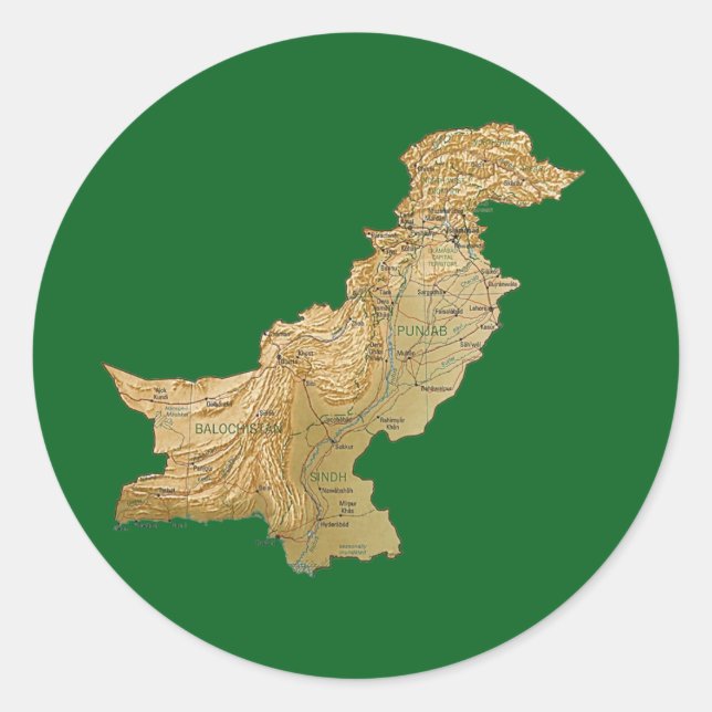 Pakistan Kartsticker Runt Klistermärke (Framsida)