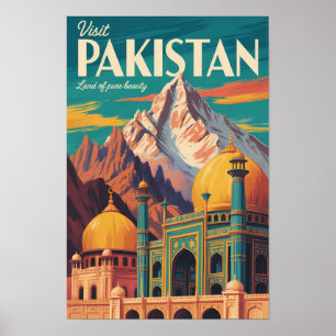 Pakistan Landskapsillustration Resa Konst Vintage Poster