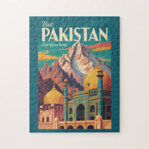 Pakistan Landskapsillustration Resa Konst Vintage Pussel