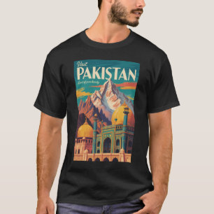 Pakistan Landskapsillustration Resa Konst Vintage T Shirt
