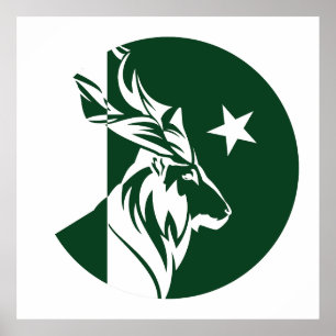 Pakistan Markhor Pakistan National Animal Flagga Poster