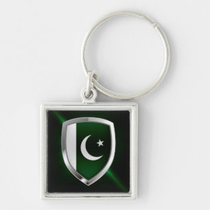 Pakistan metallisk Emblem Fyrkantig Silverfärgad Nyckelring