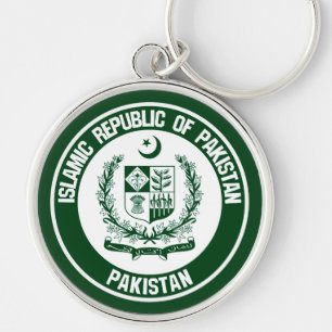 Pakistan Round Emblem Rund Silverfärgad Nyckelring