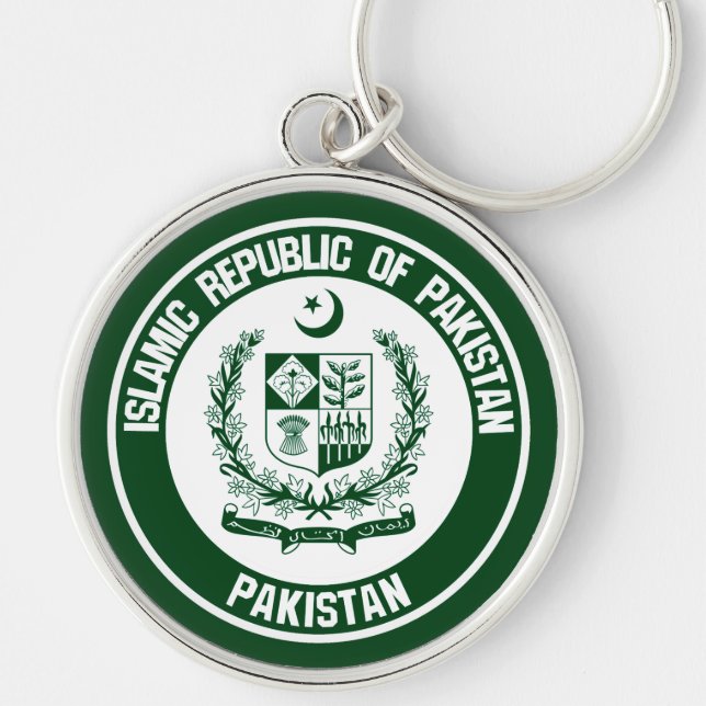 Pakistan Round Emblem Rund Silverfärgad Nyckelring (Framsidan)