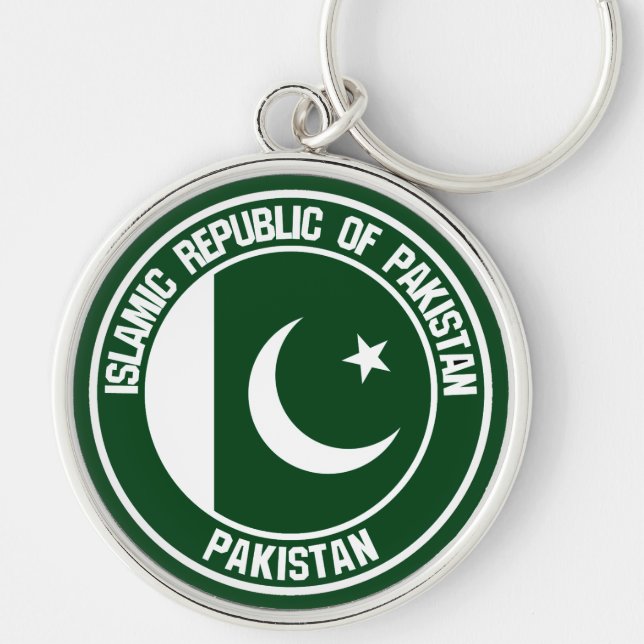 Pakistan Round Emblem Rund Silverfärgad Nyckelring (Framsidan)