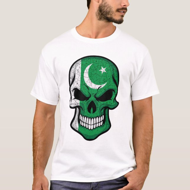 Pakistan Smiling Skull Flagga T Shirt (Framsida)
