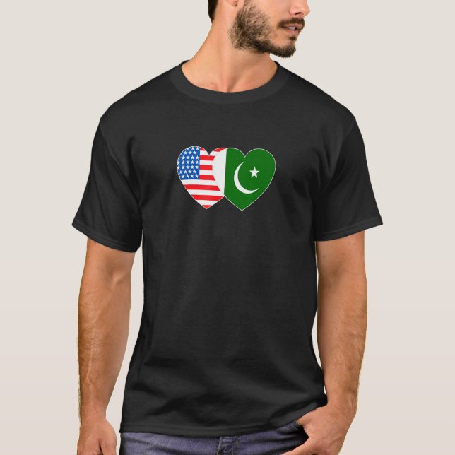 Pakistan&USA Flag Twin Heart for Pakistani America T Shirt (Framsida)