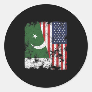 Pakistan USA flagga - Halvamerikanskt Runt Klistermärke