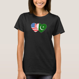 Pakistan&USA flagga Twin Heart för Pakistan Americ T Shirt