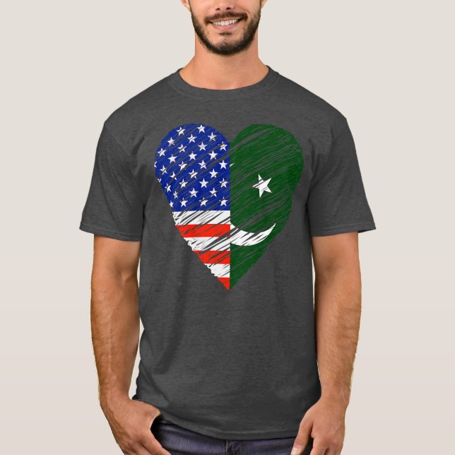 Pakistan USA Heart American Flagga Pakistan Flagga T Shirt (Framsida)