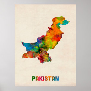 Pakistan vattenfärgkarta poster