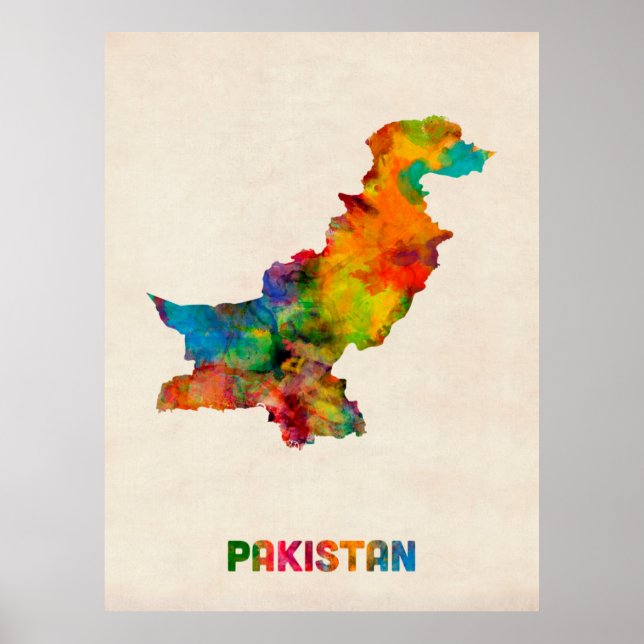 Pakistan Watercolor Karta Poster (Framsidan)