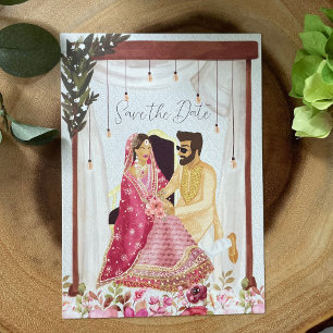 Pakistani wedding couple Illustration Spara Datumet