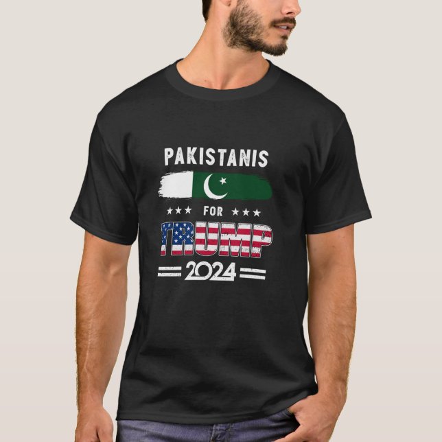 Pakistanis for Trump 2024 Pakistan Flagga Patrioti T Shirt (Framsida)