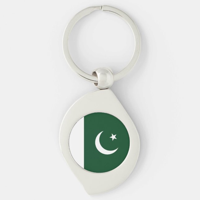 Pakistans flagga swirl silverfärgad nyckelring (Framsidan)