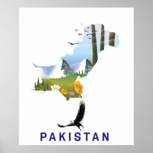 Pakistans reseaffisch karta poster