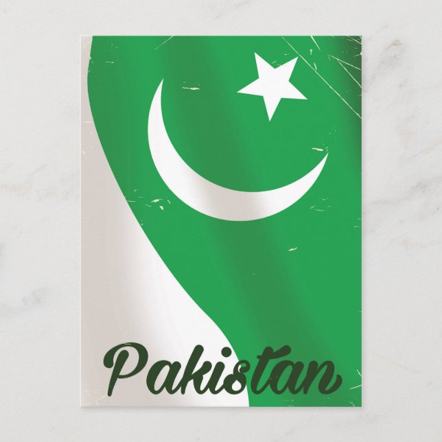 Pakistansk flagga vintage reseposter vykort (Framsida)