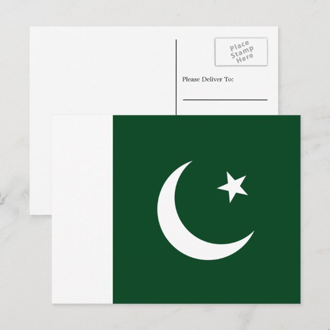 Pakistanska Flagga, Flagga Pakistan Vykort (Fram/baksida)