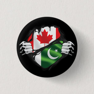 Pakistanskt kanadensiskt Händer Ripping Roots Flag Knapp