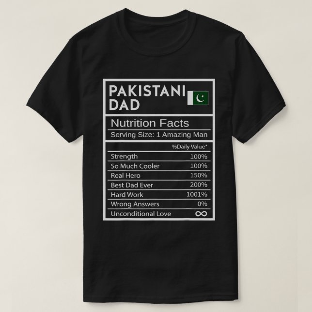 Pakistanskt Pappa Nutrition Facts National Pride G T Shirt (Design framsida)