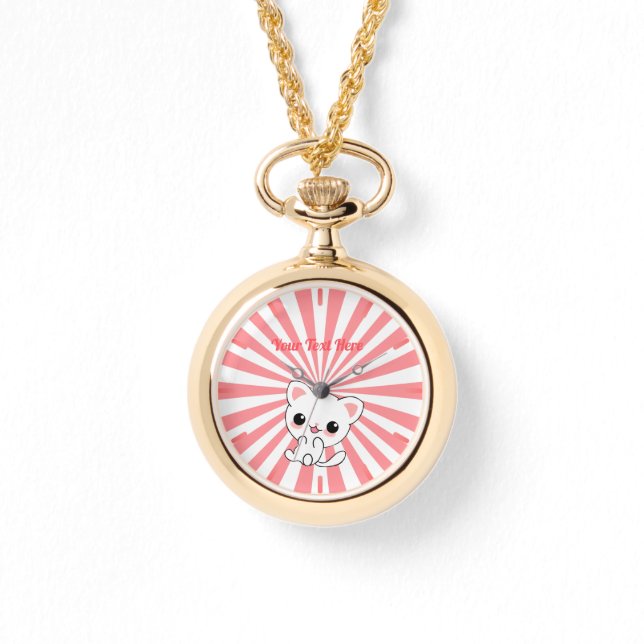 Paktfull Kawaii White Kitten Anpassningsbar Armbandsur (Framsida)