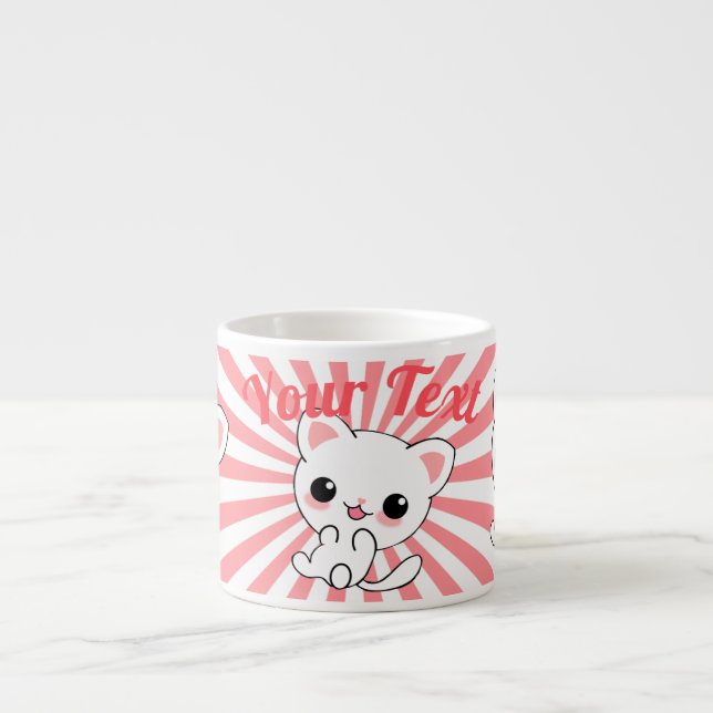 Paktfull Kawaii White Kitten Anpassningsbar Espressomugg (Framsidan)