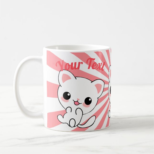 Paktfull Kawaii White Kitten Anpassningsbar Kaffemugg (Vänster)