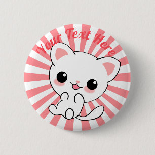 Paktfull Kawaii White Kitten Anpassningsbar Knapp