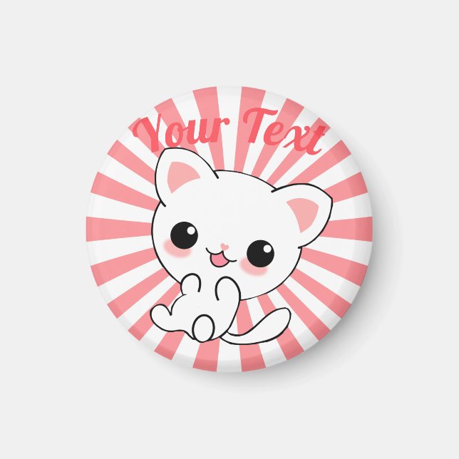 Paktfull Kawaii White Kitten Anpassningsbar Magnet (Framsidan)