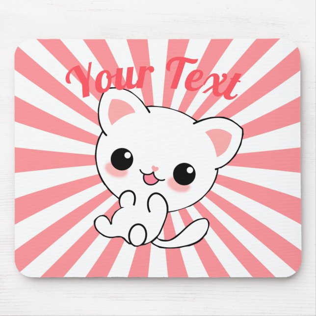 Paktfull Kawaii White Kitten Anpassningsbar Musmatta (Framsidan)