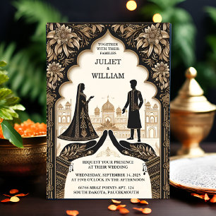 Palace Hindi Henna Mehndi Indian Stil Bröllop Inbjudningar