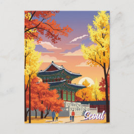 Palace i Fall Seoul Sydkorea Vykort