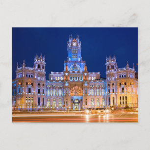 Palacio de Comunicaciones i natt i Madrid Vykort
