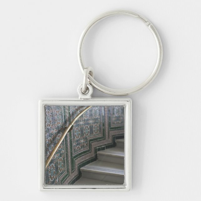 Palacio de Comunicaciones, moriska kakel Fyrkantig Silverfärgad Nyckelring (Framsidan)