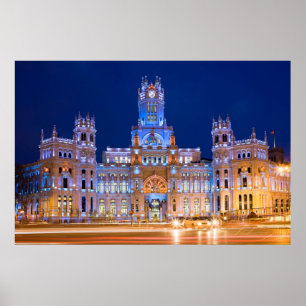 Palacio de Comunicaciones på natten i Madrid Poster