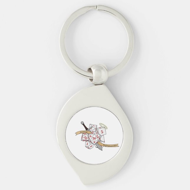 Paladin Dice Design Swirl Silverfärgad Nyckelring (Framsidan)