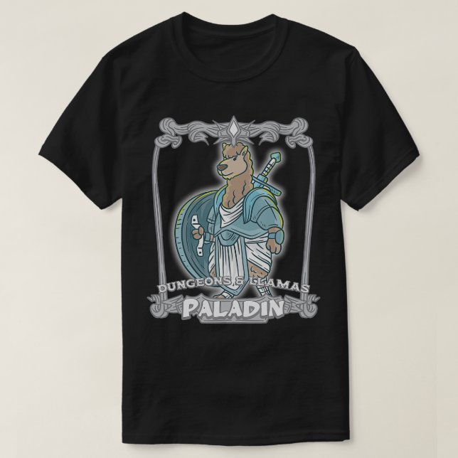 Paladin Dungeons och Llamas Llama Nerd Geek RPG Di T Shirt (Design framsida)